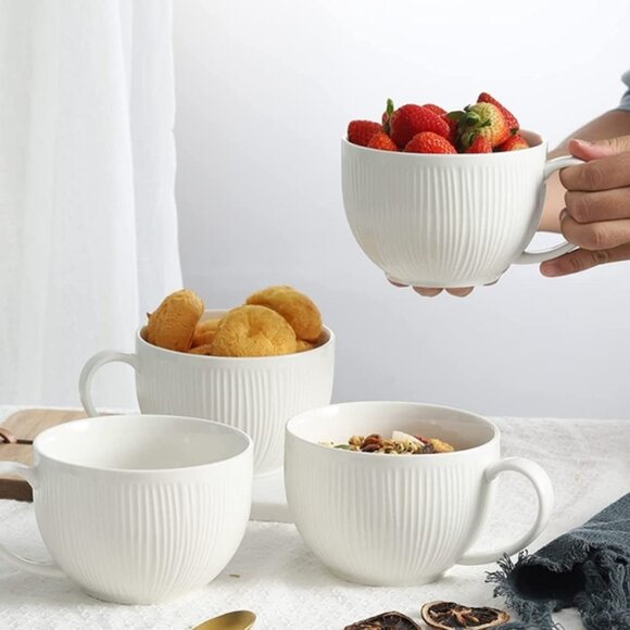 Set of 4 Large Ceramic Soup Mugs | Modern Design | White | Jumbo 1.5 lb Capacity - Picture 7 of 7